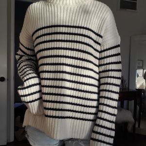 ALEX MILL SEATTLE stripe mock neck merino wool cashmere sweater
